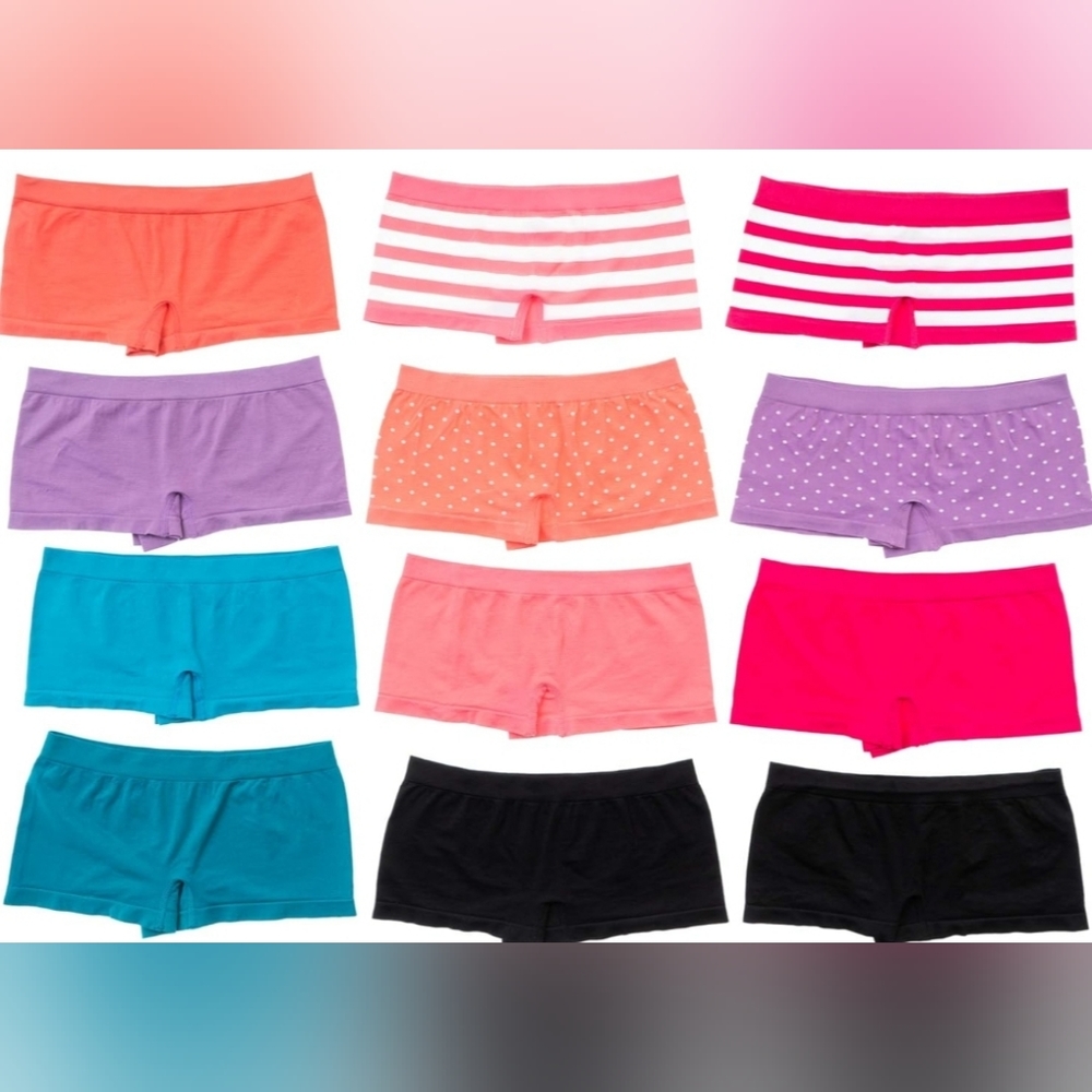 Alyce Int Pack of 12 Womens Seamless No Show Boyshort with Polka Dots & Stripes